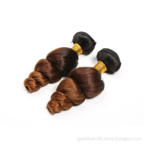Spark Ombre Brazilian Loose Wave Remy Human Hair Extension, Raw Unprocessed virgin cuticle aligned mink human hair bundles
